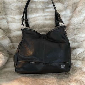 The SAK Black Leather Snap Closure Purse Bag Tote Satchel Pre-Owned